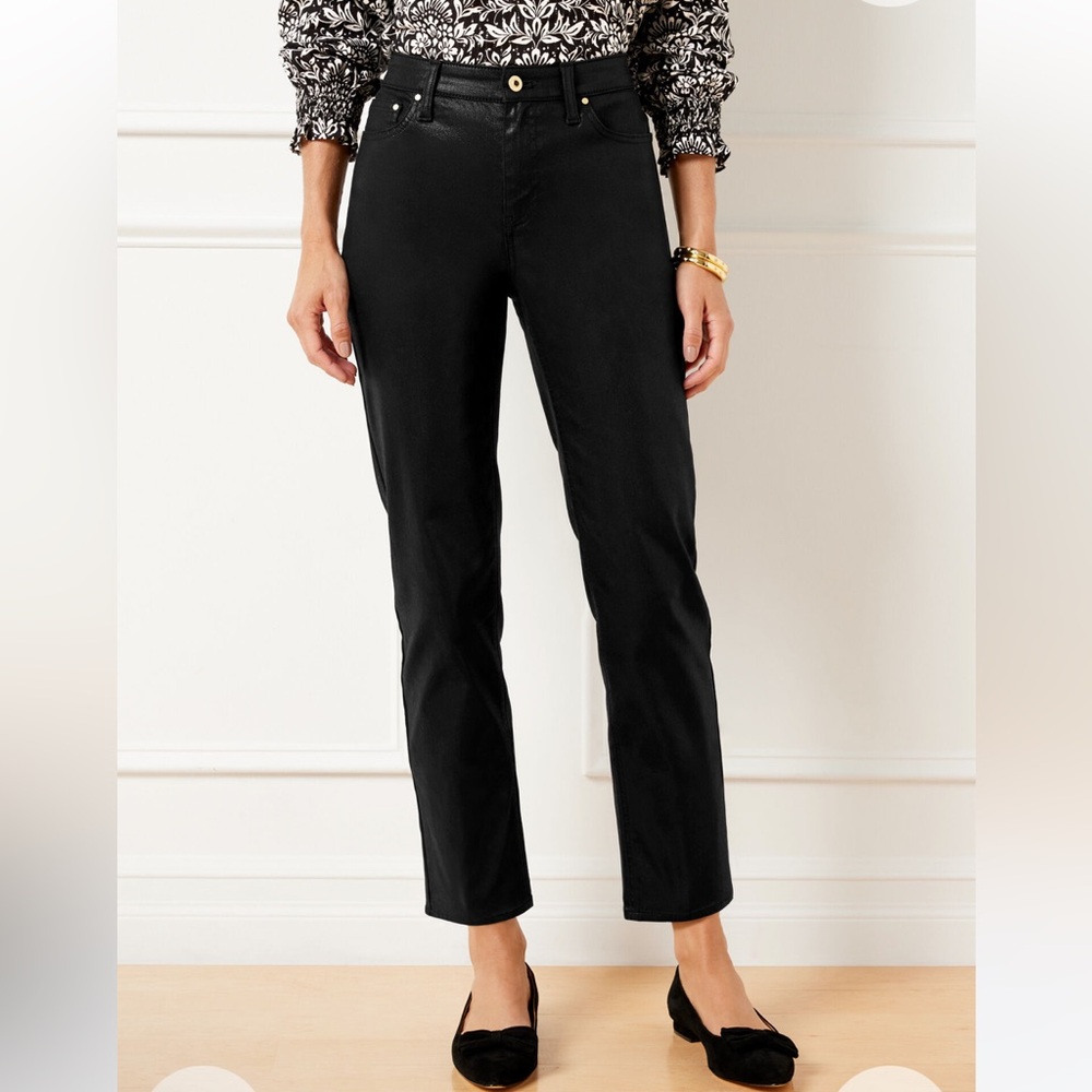 Talbots Slim Straight Ankle Jean in Black Metallic Size 6